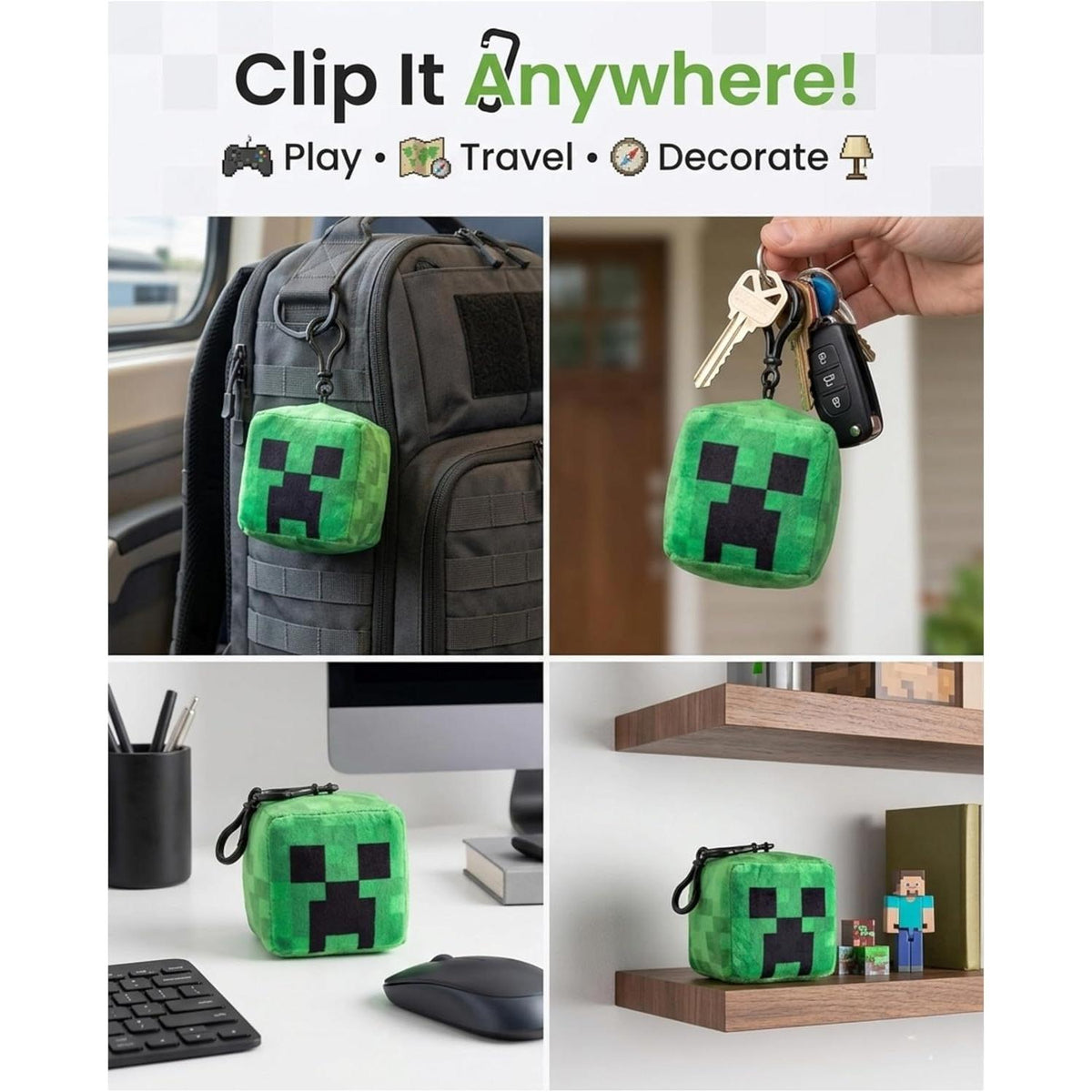 Minecraft Creeper Kids Licensed Minecraft Plush Cube Clip-On Keychain – view 7