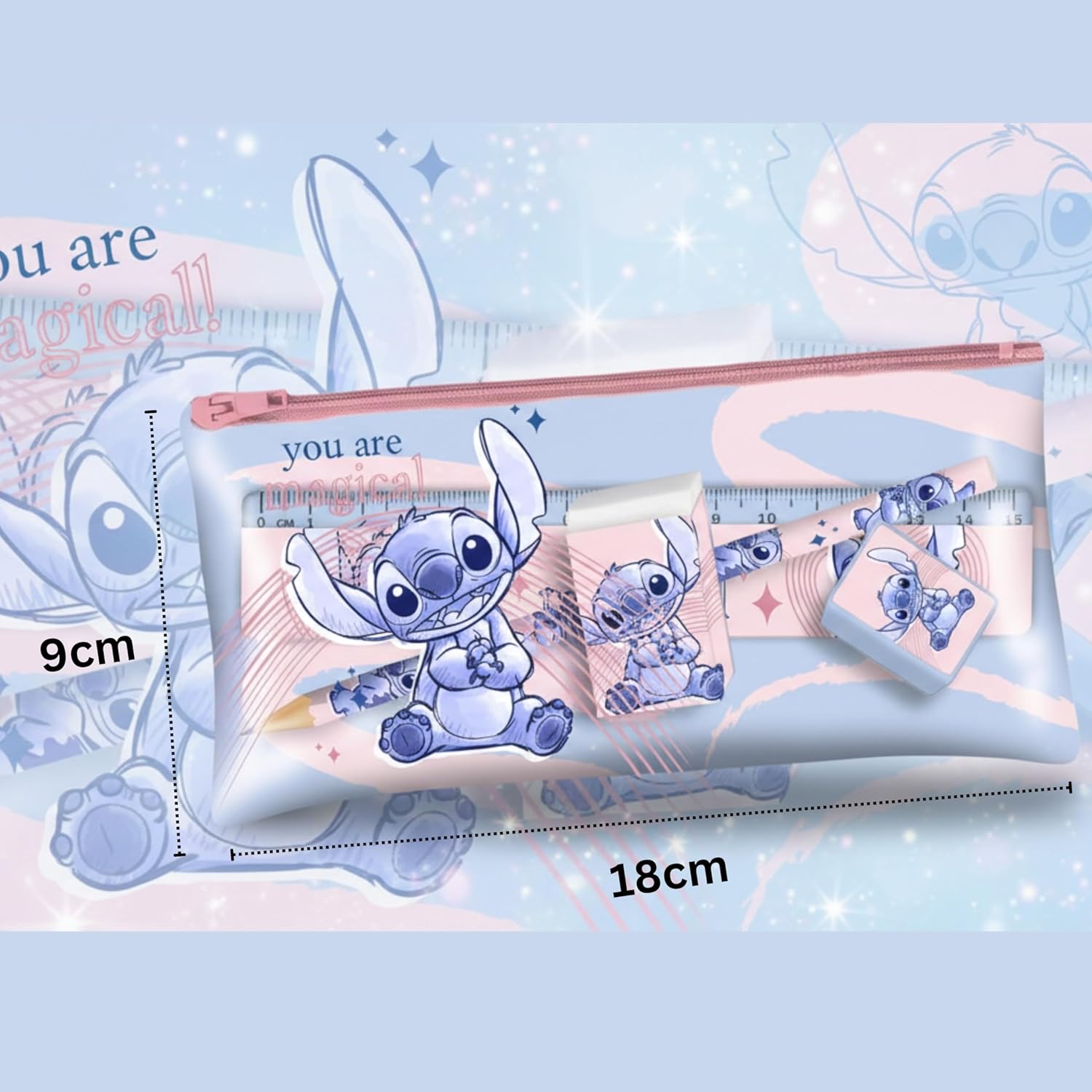 5Pcs Kids Stationery Set with 18cm Pencil Case