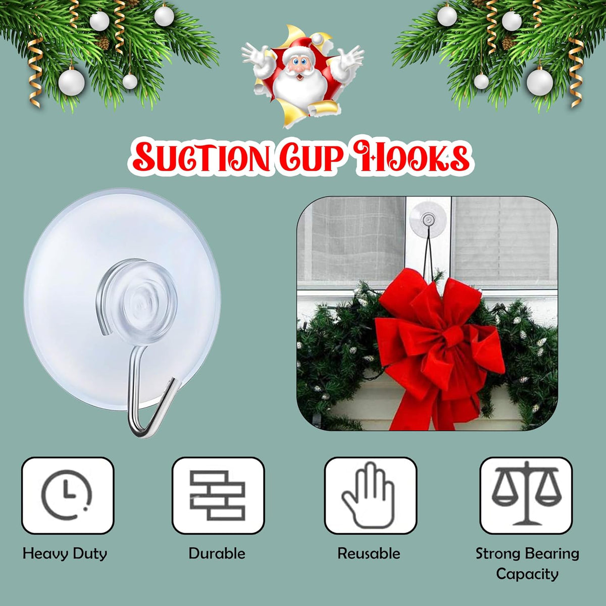 20Pcs Small Christmas Suction Cup Hooks - 2.4cm