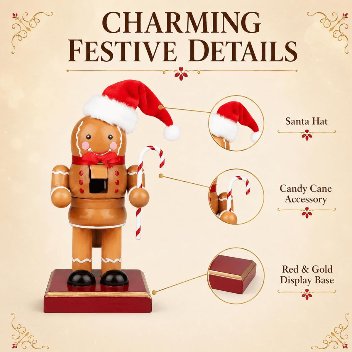 Wooden Gingerbread Christmas Nutcracker Figure Decoration 18cm