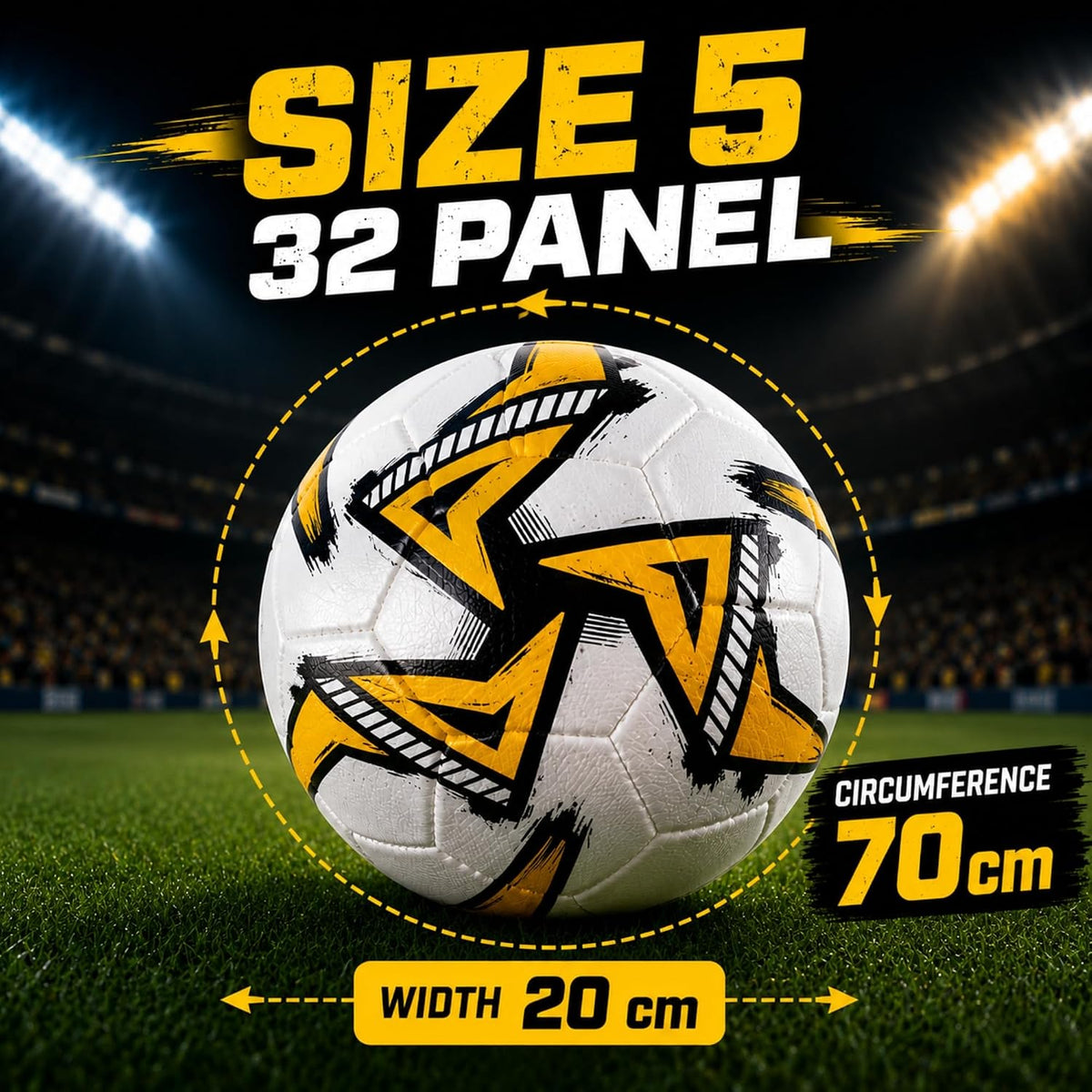 32-Panel Inflatable Football Size 5 - White Yellow