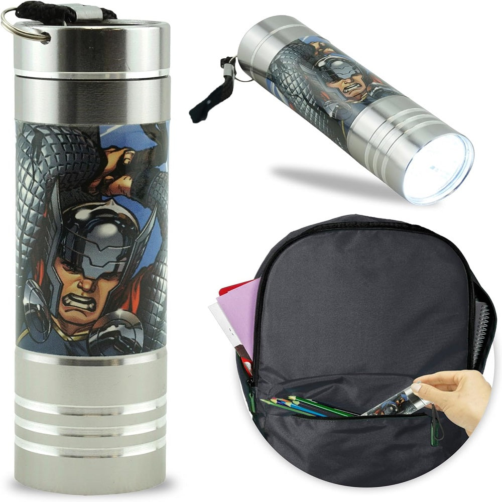 Kids Aluminum 9 LED Torch with Colours for Boys - Avengers (Silver New)