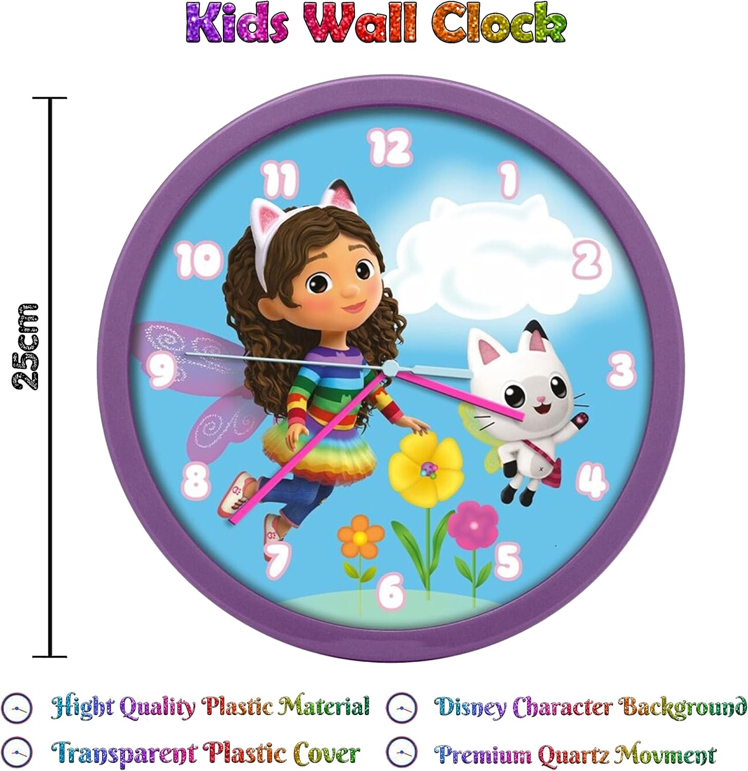Children Modern Wall Clock Battery Operated, Wall Decor Gift for Kids