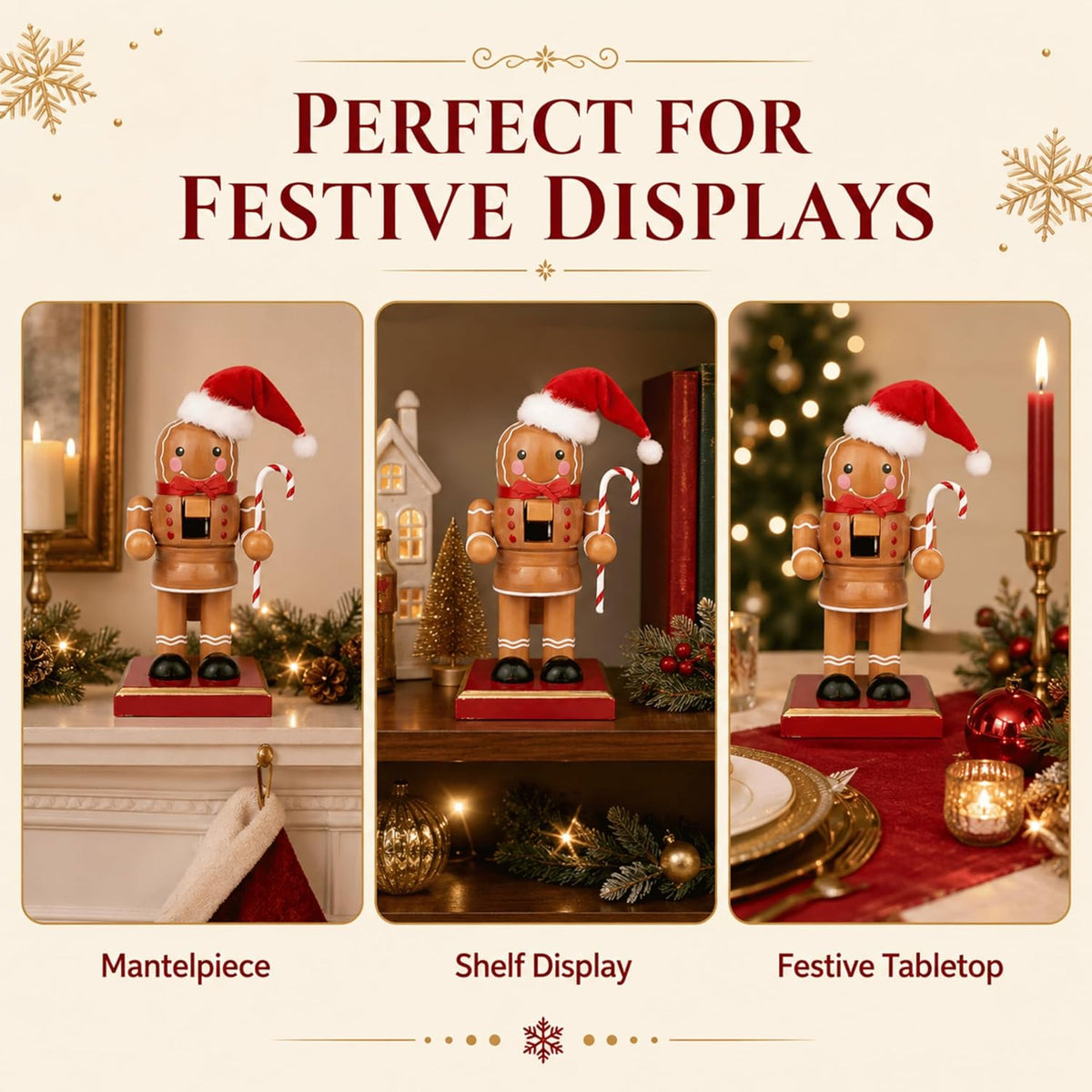 Wooden Gingerbread Christmas Nutcracker Figure Decoration 18cm