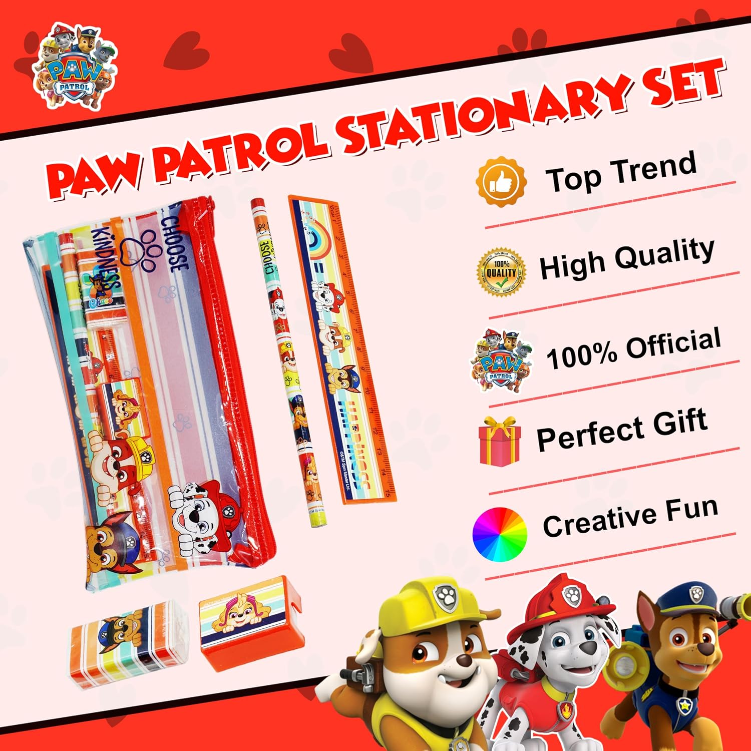 5Pcs Kids Stationery Set with 18cm Pencil Case