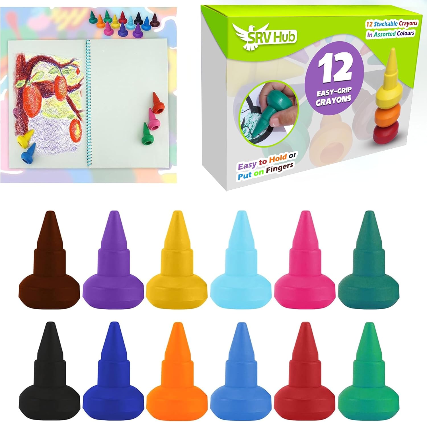 Stackable & Washable Easy Grip Crayons