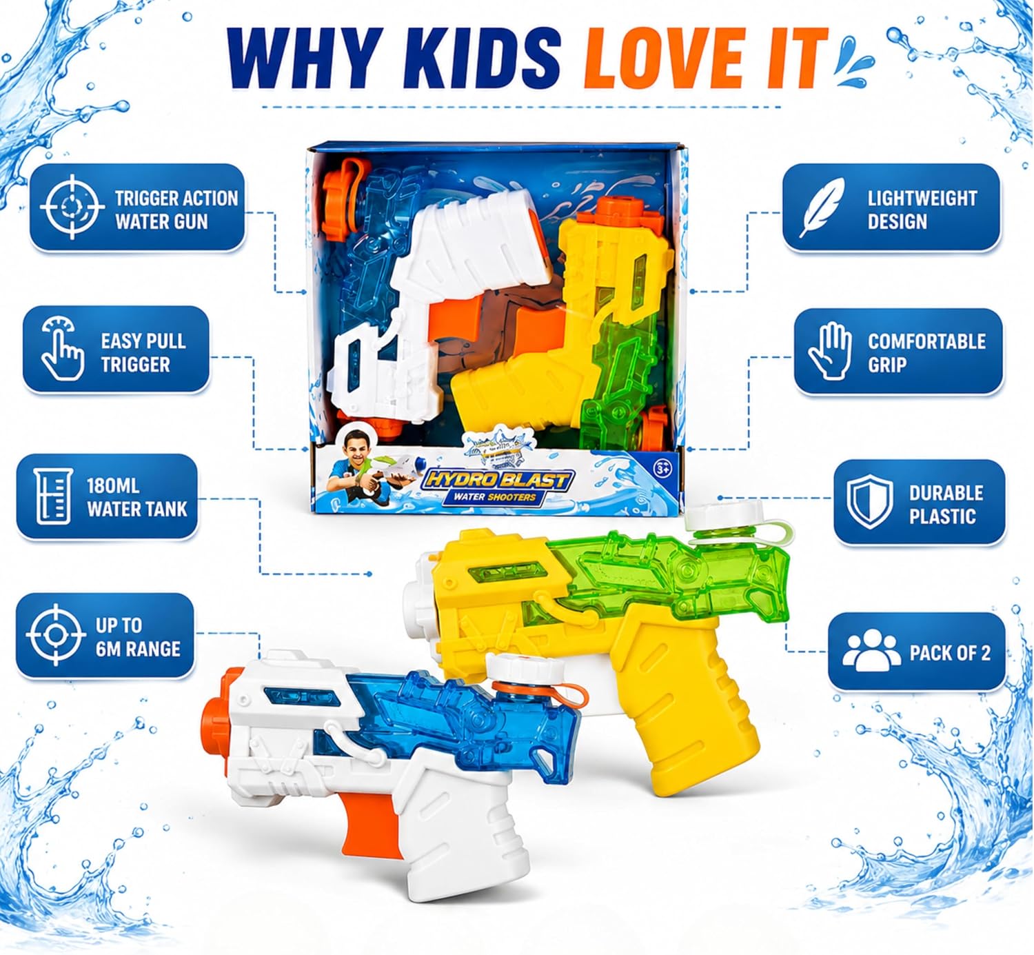 2pk Hydro Gen Water Gun 14cm with 180ml Tank