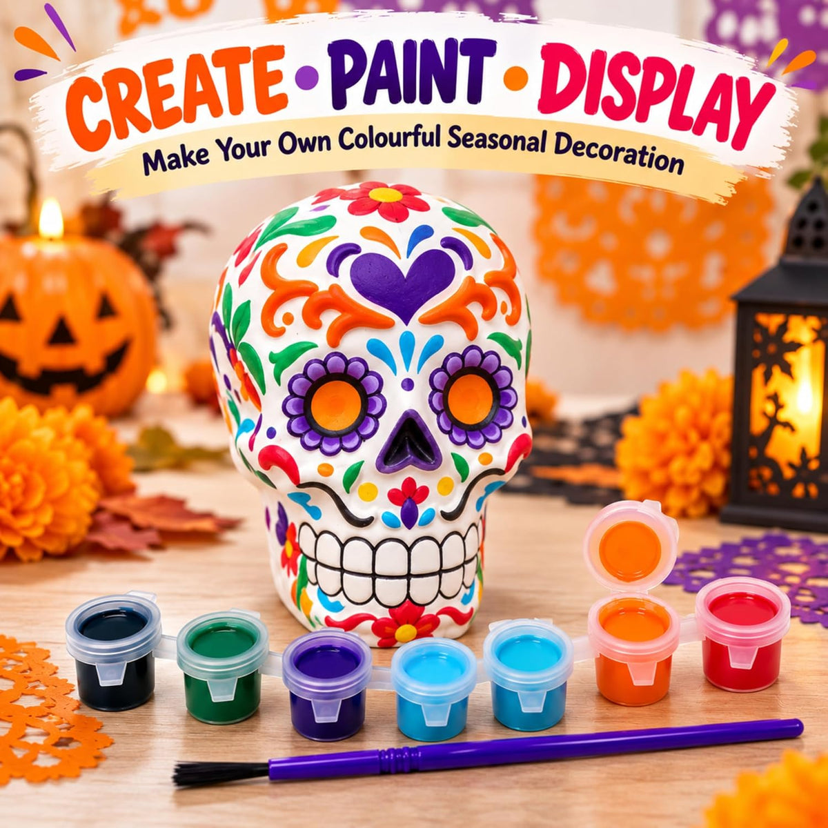 8PCs Halloween Paint Your Own Plaster Skull Craft Kit