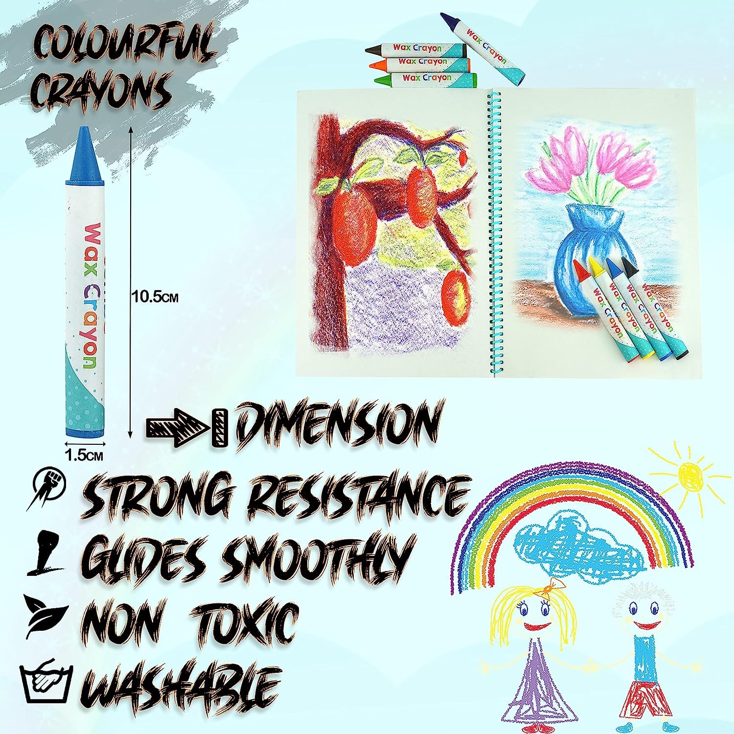 Washable & Easy Grip Jumbo Wax Crayons for Preschoolers
