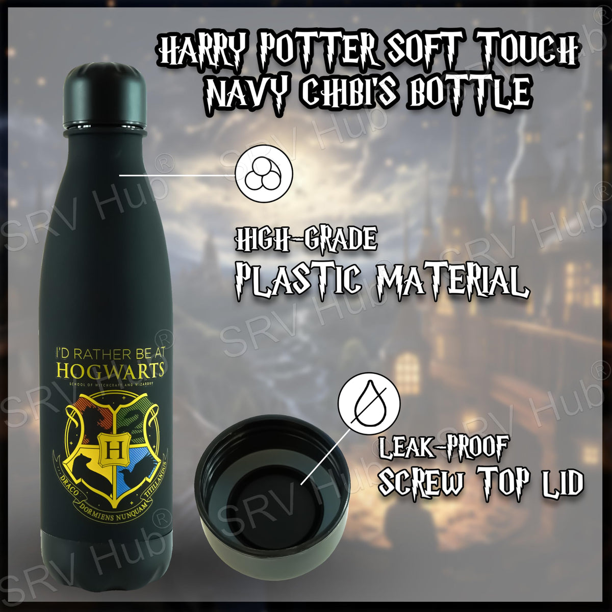 Harry Potter Black Kids Licensed 650ml Soft Touch Leak-Proof Water Bottle – view 5