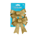 Xmas Glittered Sequin Bows 2Pcs - Champagne Gold