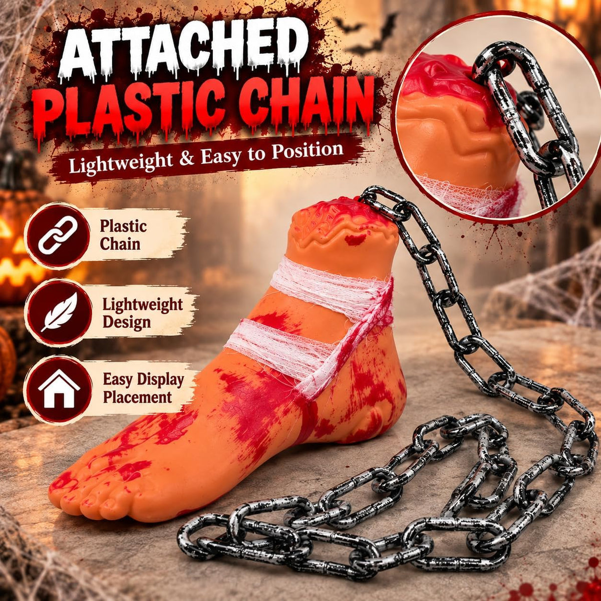 Halloween Severed Foot Decoration with Plastic Chain