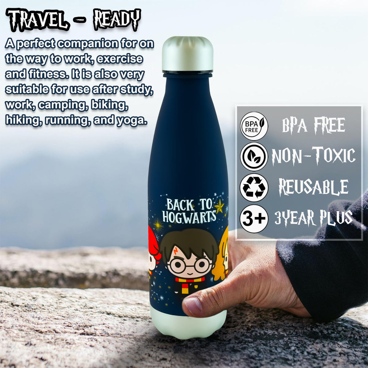 Harry Potter Kids Licensed 650ml Soft Touch Leak-Proof Water Bottle – view 3