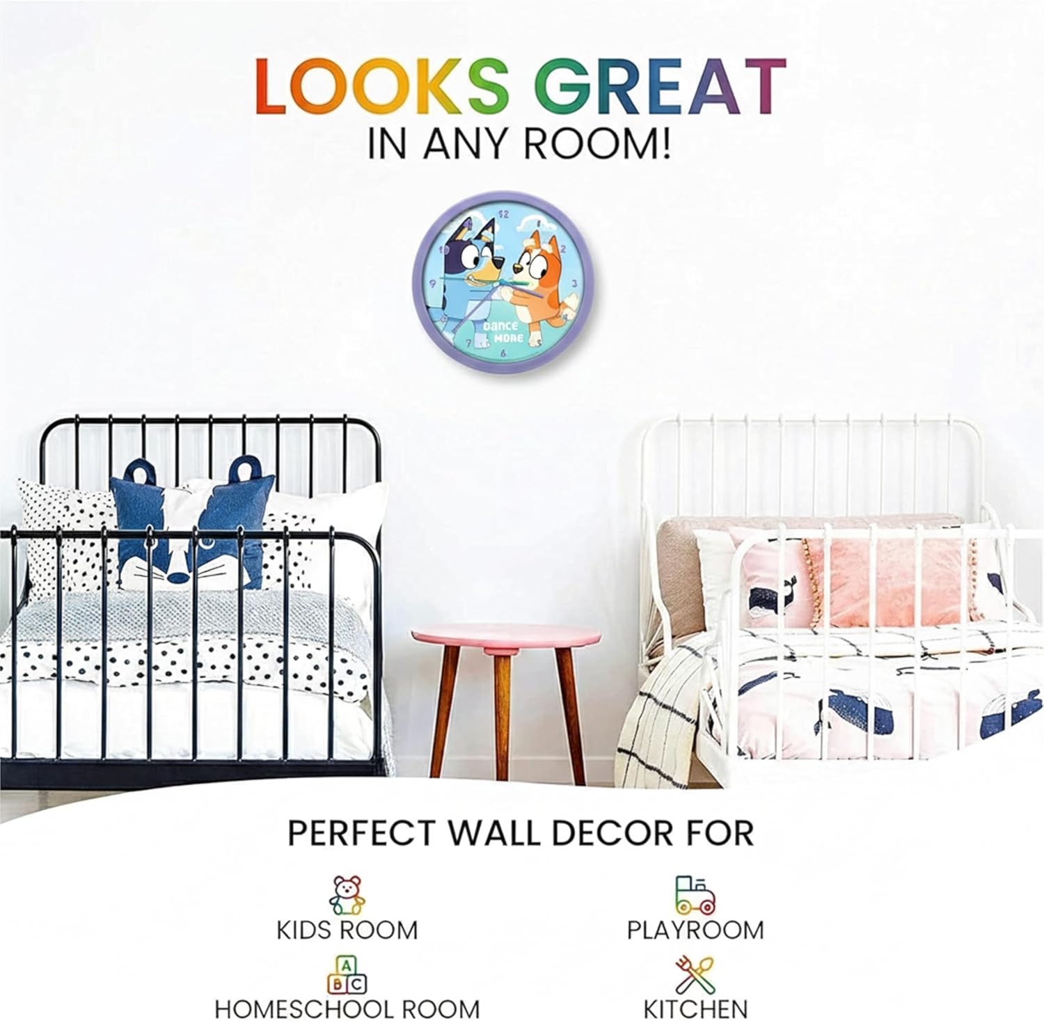 Children Modern Wall Clock Battery Operated, Wall Decor Gift for Kids