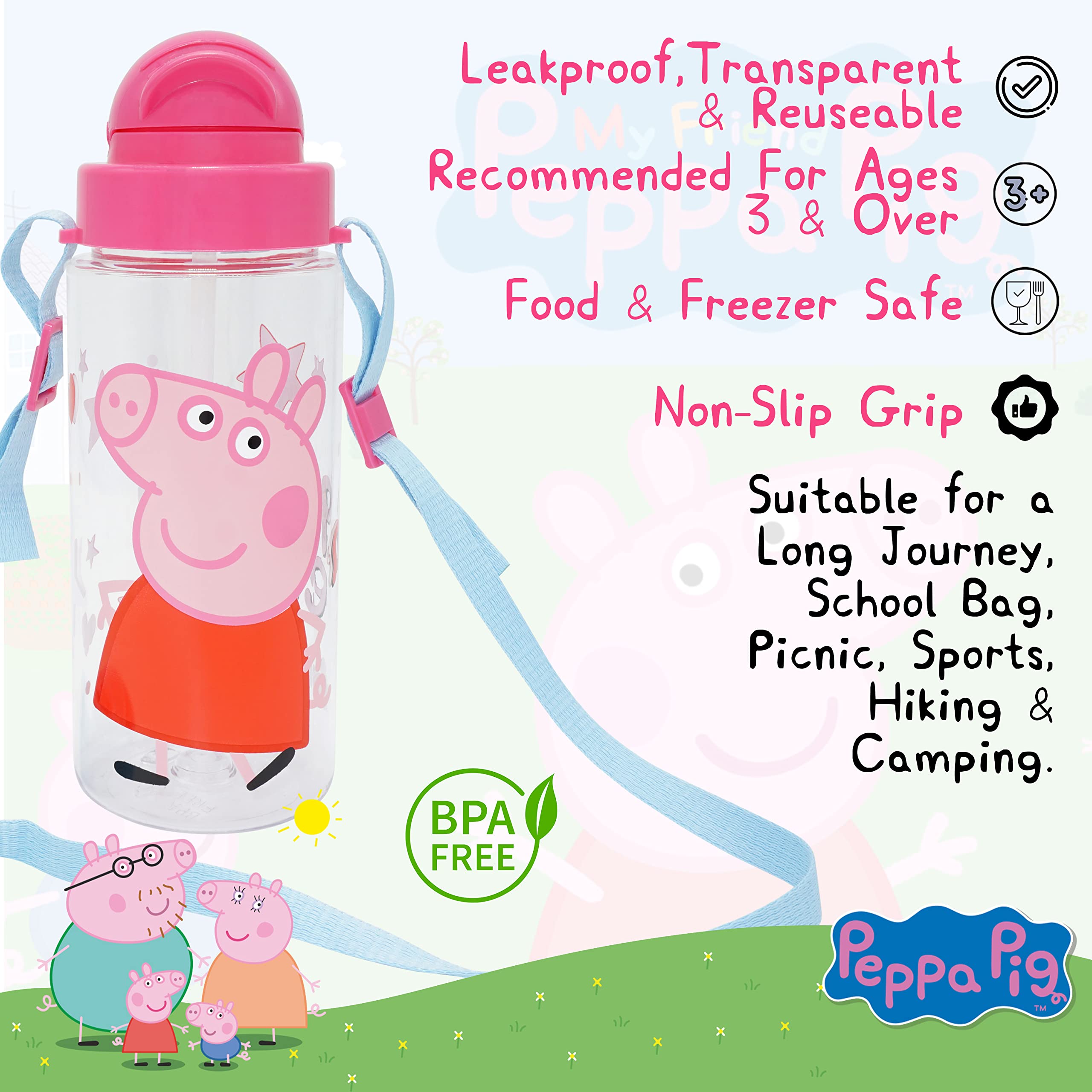 500ml Tritan Water Bottle with Strap for Children