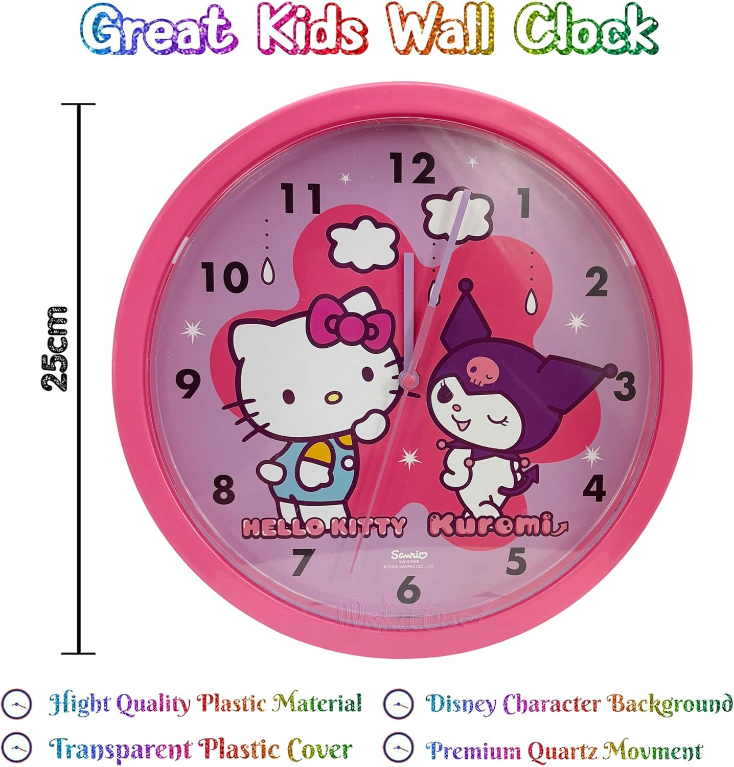 Children Modern Wall Clock Battery Operated, Wall Decor Gift for Kids