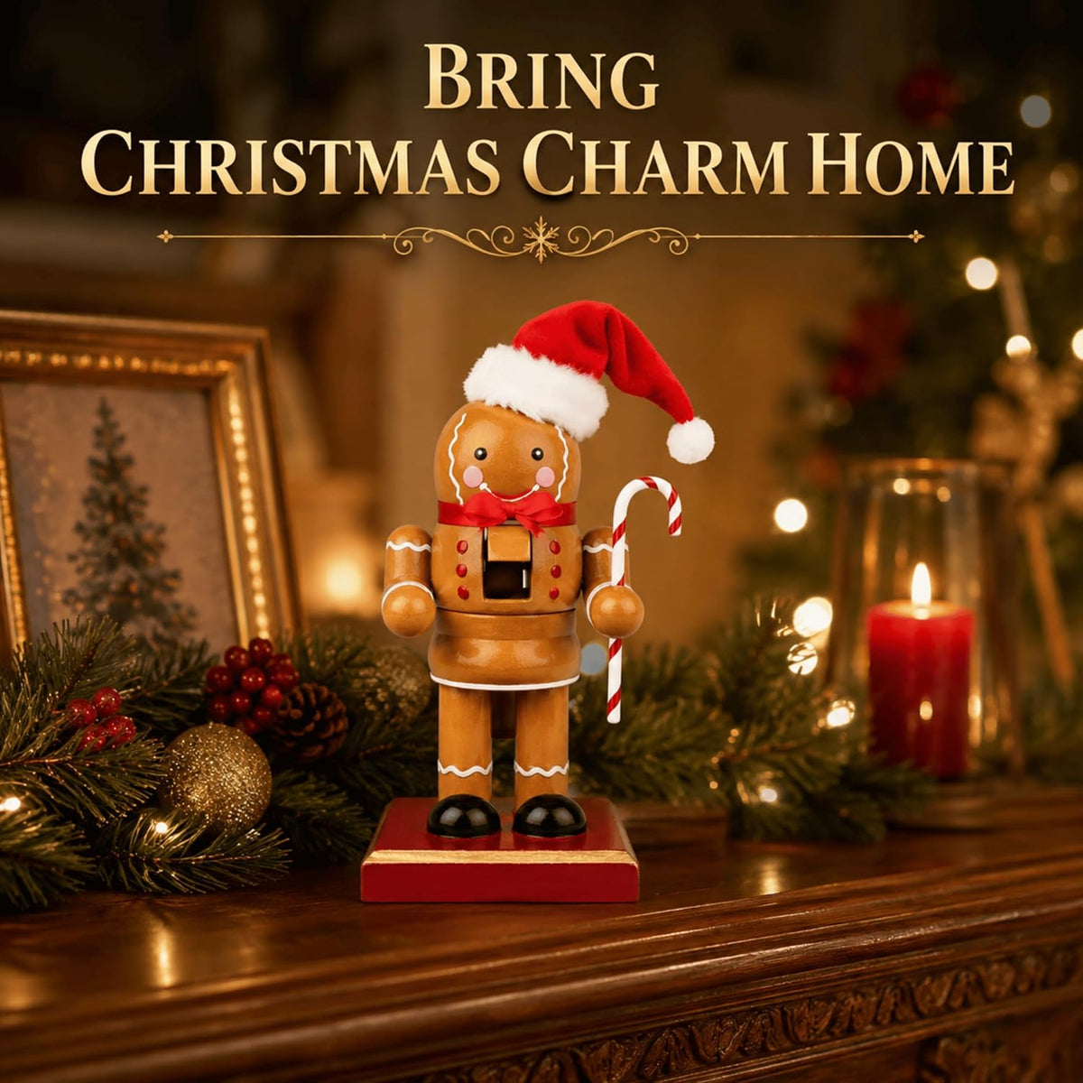 Wooden Gingerbread Christmas Nutcracker Figure Decoration 18cm