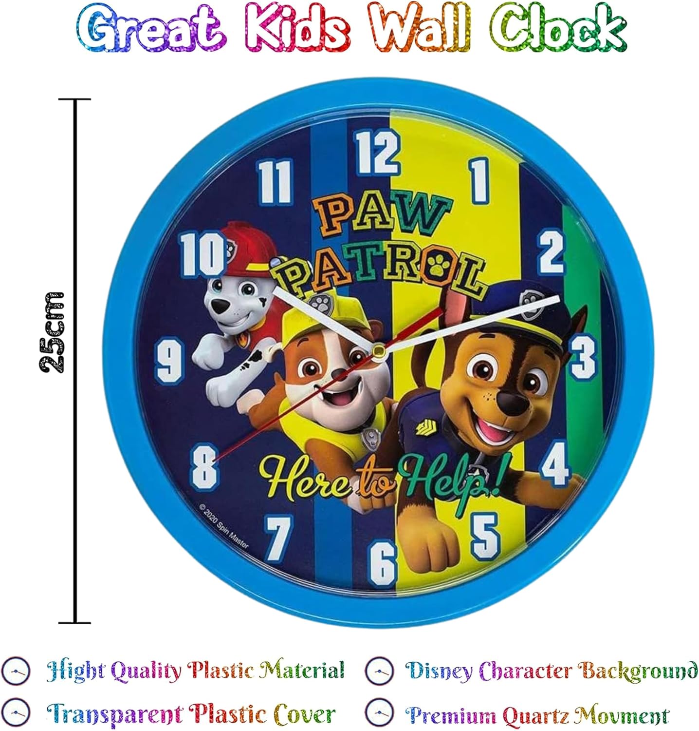 Children Modern Wall Clock Battery Operated, Wall Decor Gift for Kids