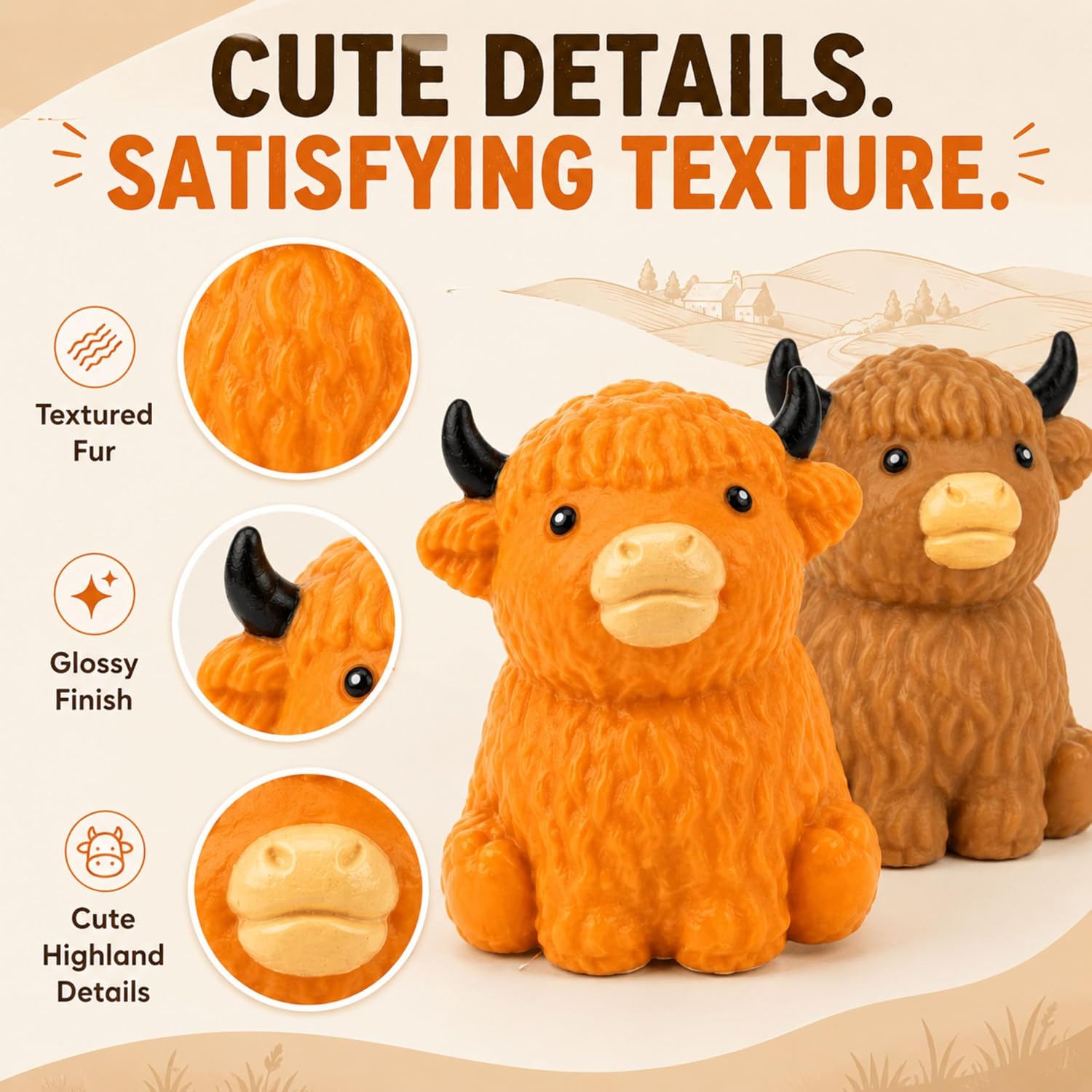 Random Highland Cow Squishy Fidget Toy - 9cm