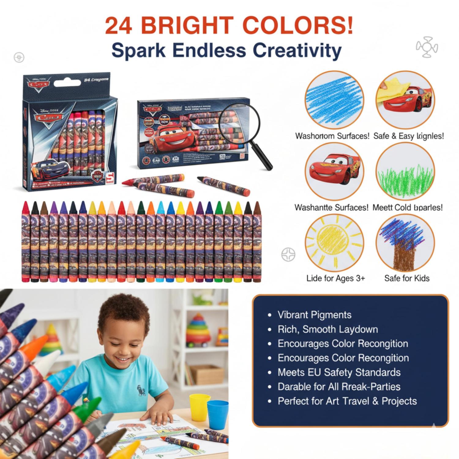 Wax Colouring Crayons Crafts 24 Pack Art Supplies Cars Black