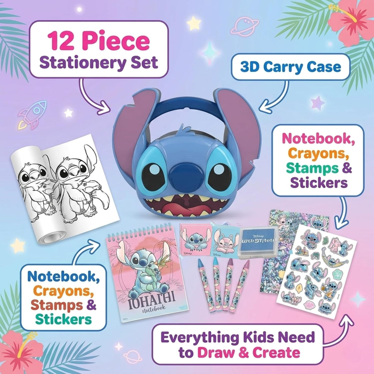 Disney Stitch 3D Stationery Case Set 12Pcs