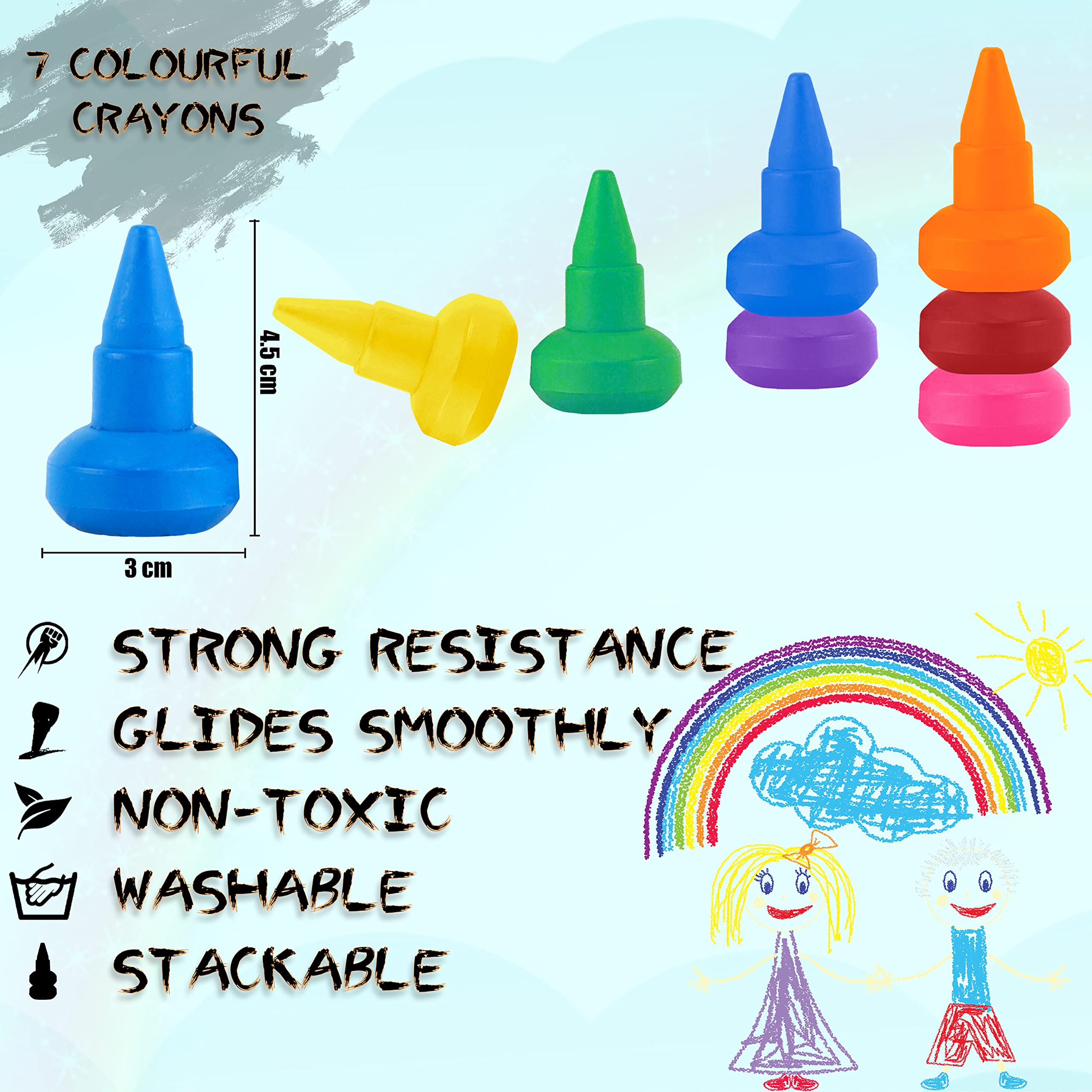 Kids Easy Grip Stackable & Non-Toxic Wax Crayons