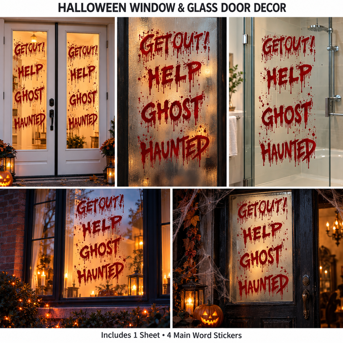 Halloween Bloody Horror Words Window Stickers Sheet