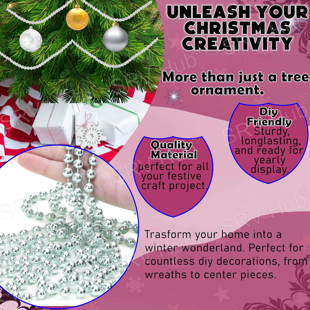 Shiny Bead Garland 8m Christmas Decoration