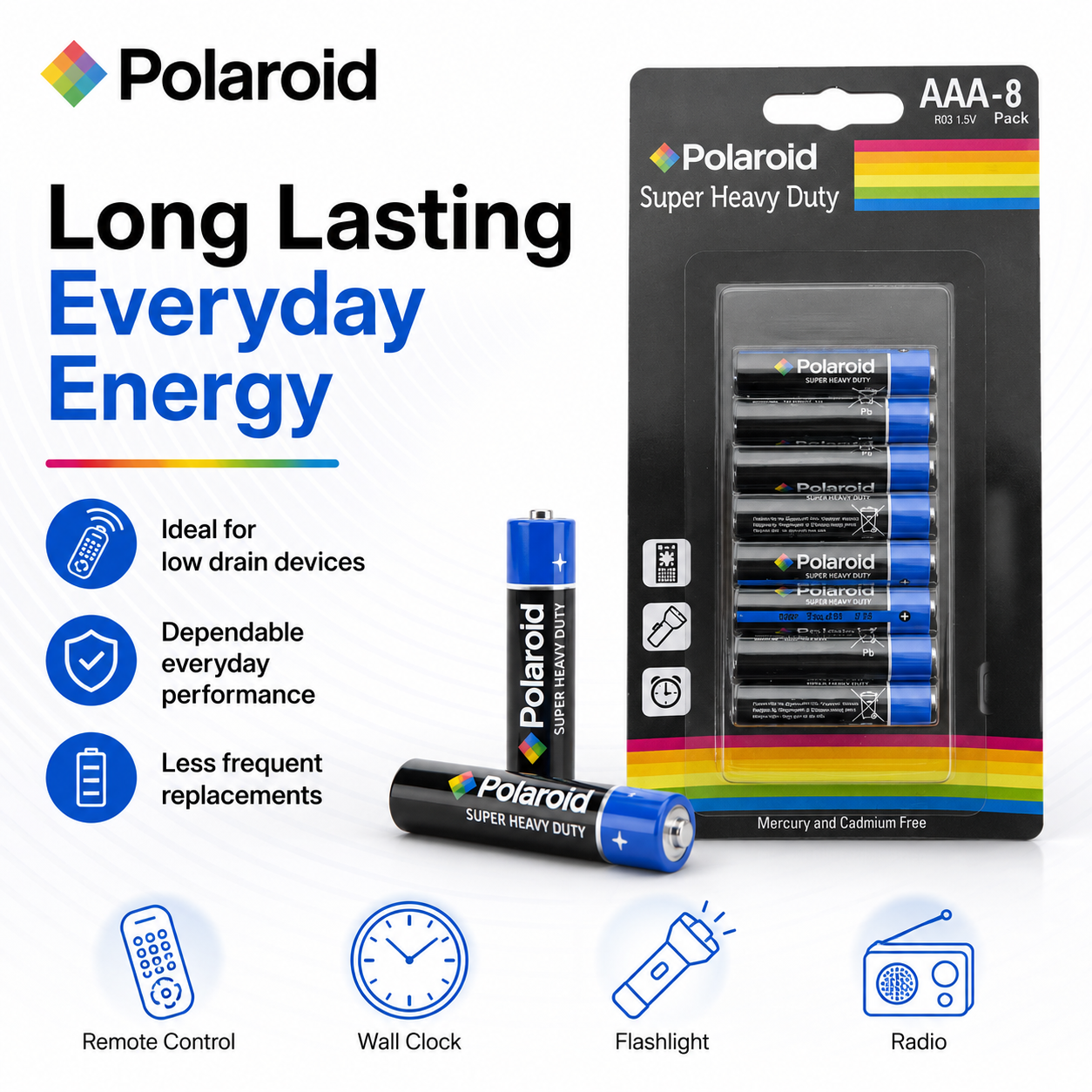 8Pk Polaroid AAA Super Charged Batteries