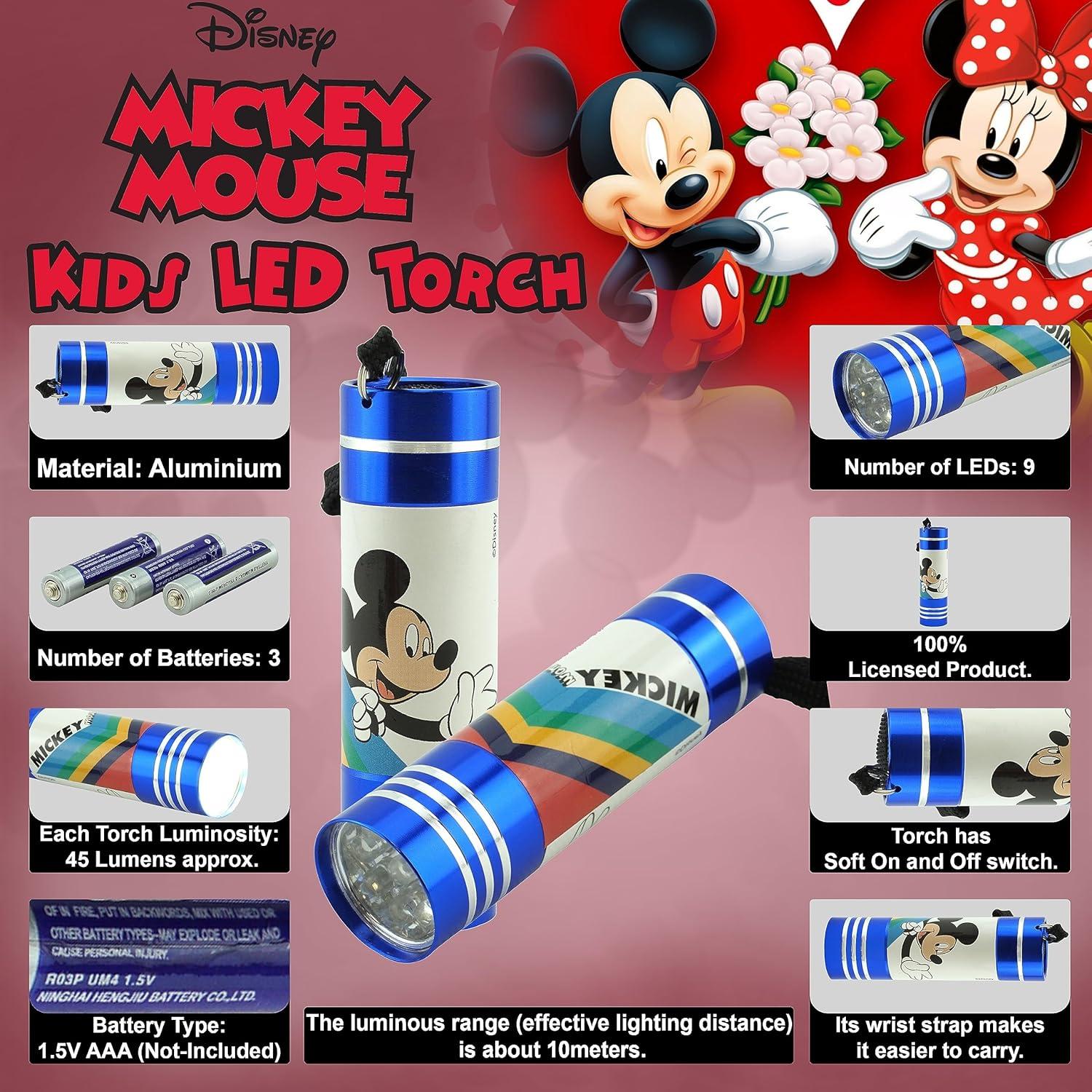 Mickey Mouse 9 LEDs Aluminium Torch for Kids - Assorted