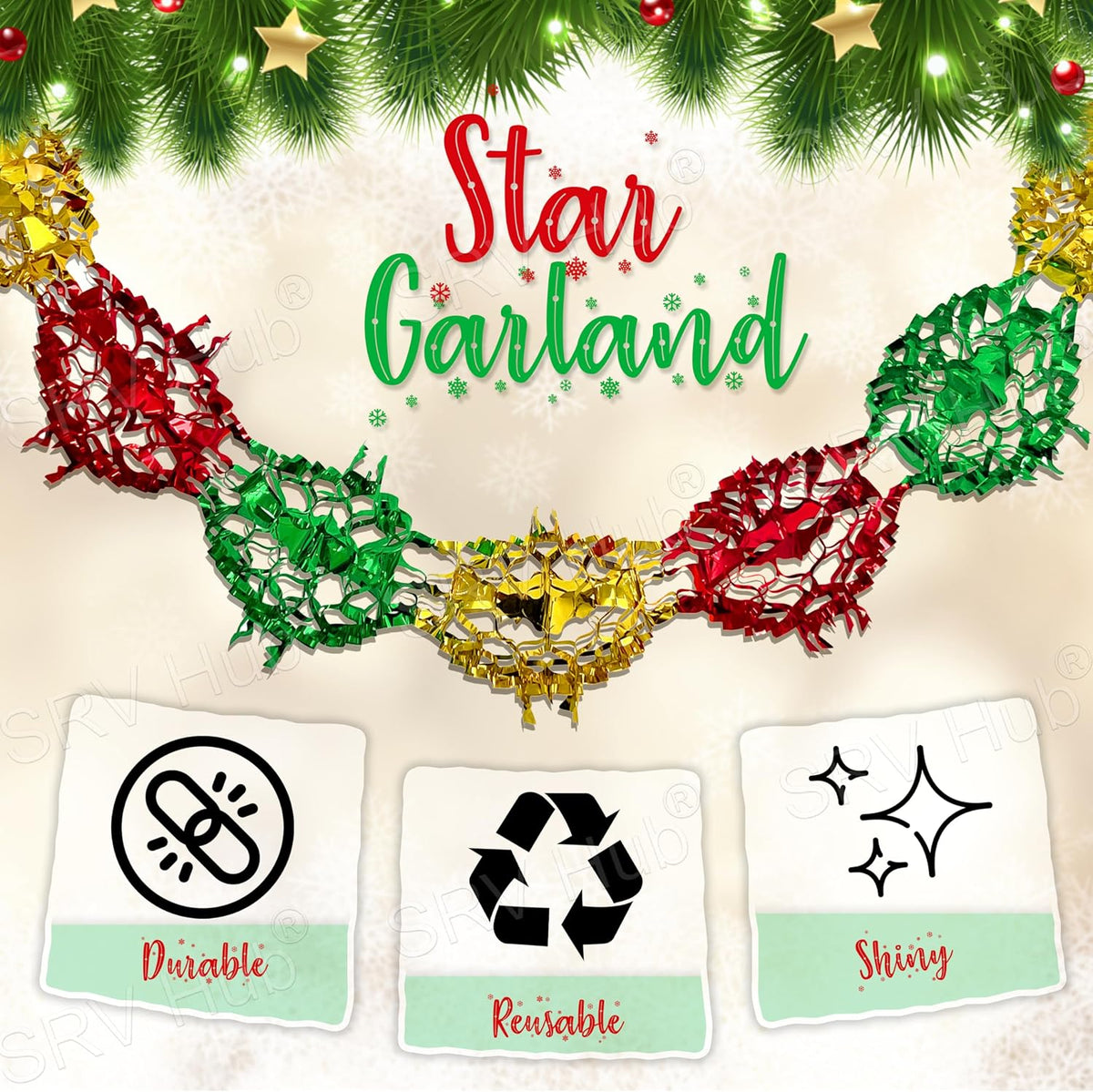 2M Long Star Garland Christmas Hanging Decoration