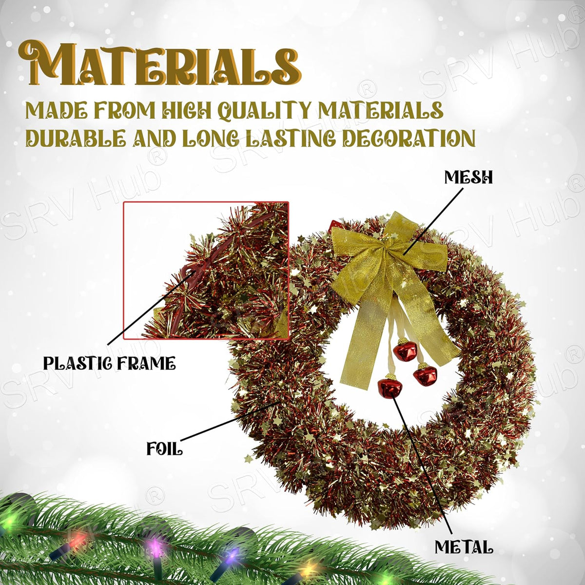 Christmas Tinsel Wreath for Front Home Door Hanging 40cm
