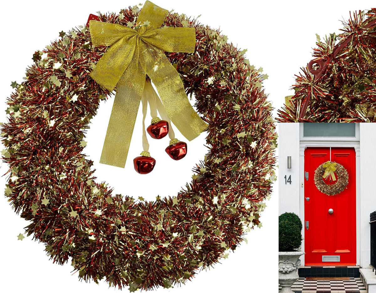 Christmas Tinsel Wreath for Front Home Door Hanging 40cm