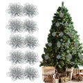 Silver Glitter Christmas Flower Picks 10 Pack 10cm