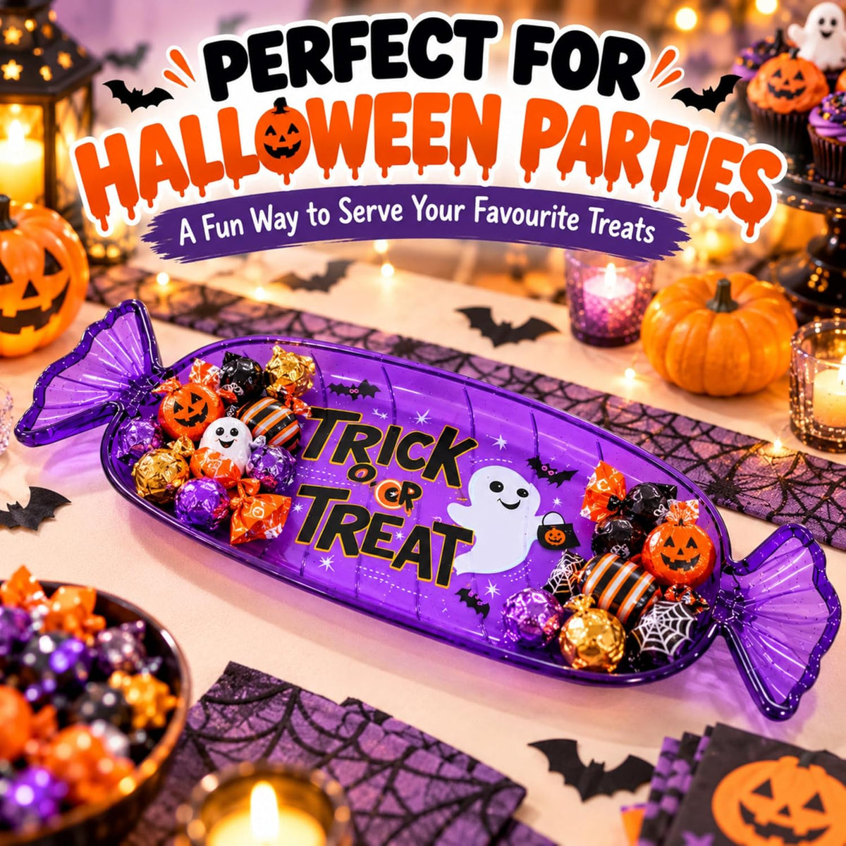 Halloween Candy Plate Purple 35cm