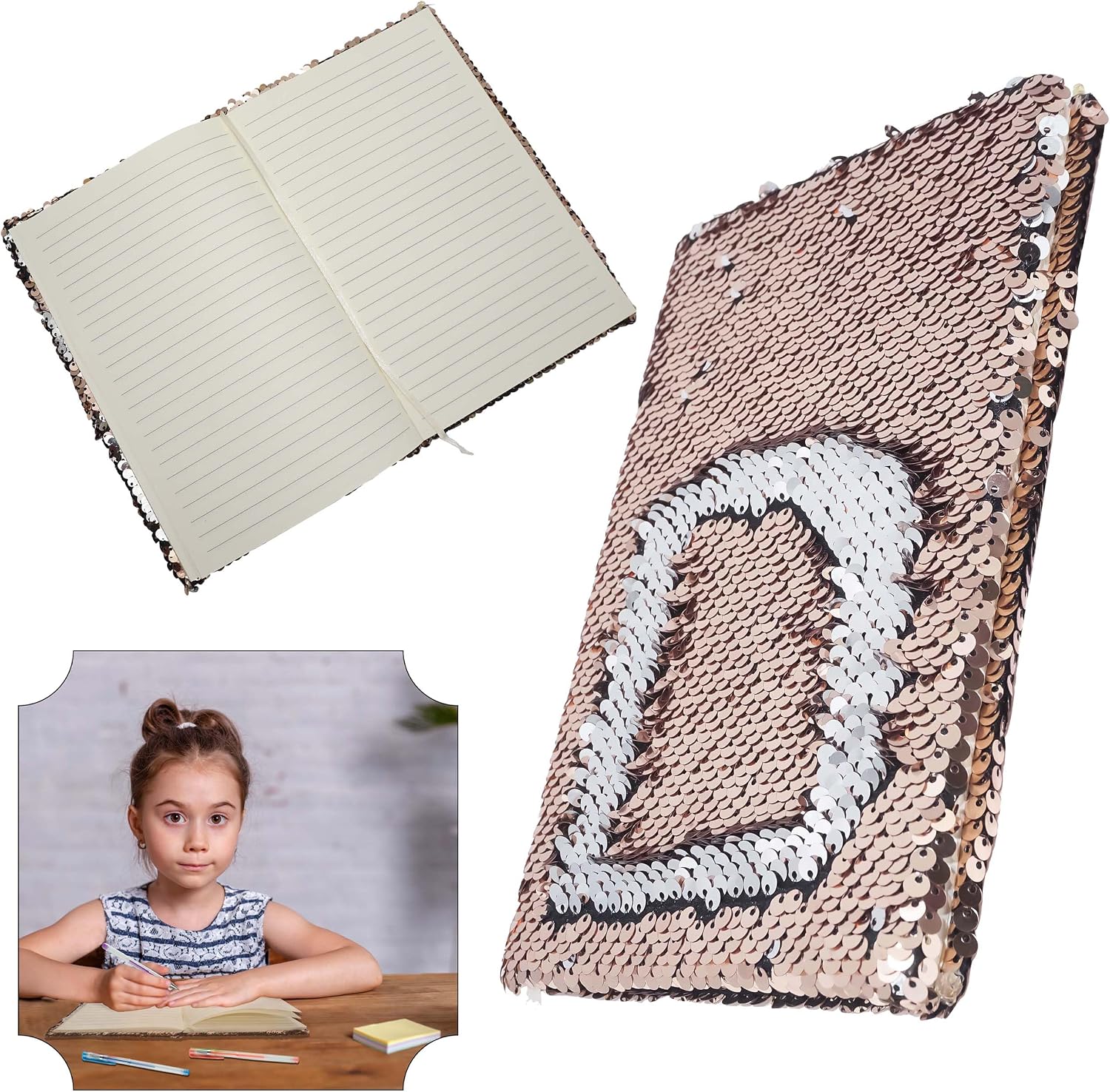 21.5cm Kids Magic Reversible Flip Sequin Rose Gold Notebook