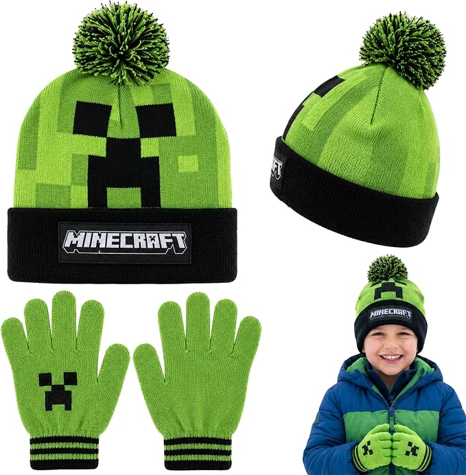 Kids Knitted Bobble Hat & Gloves Set