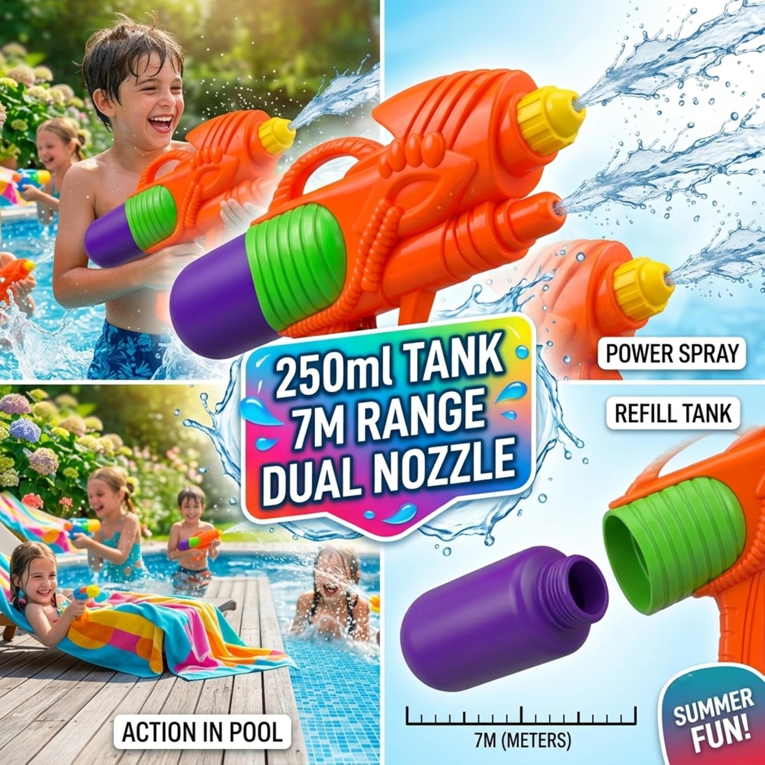29cm Kids 250ml Refillable Water Gun – 7M Range