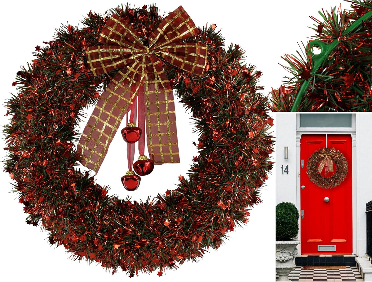 Christmas Tinsel Wreath for Front Home Door Hanging 40cm