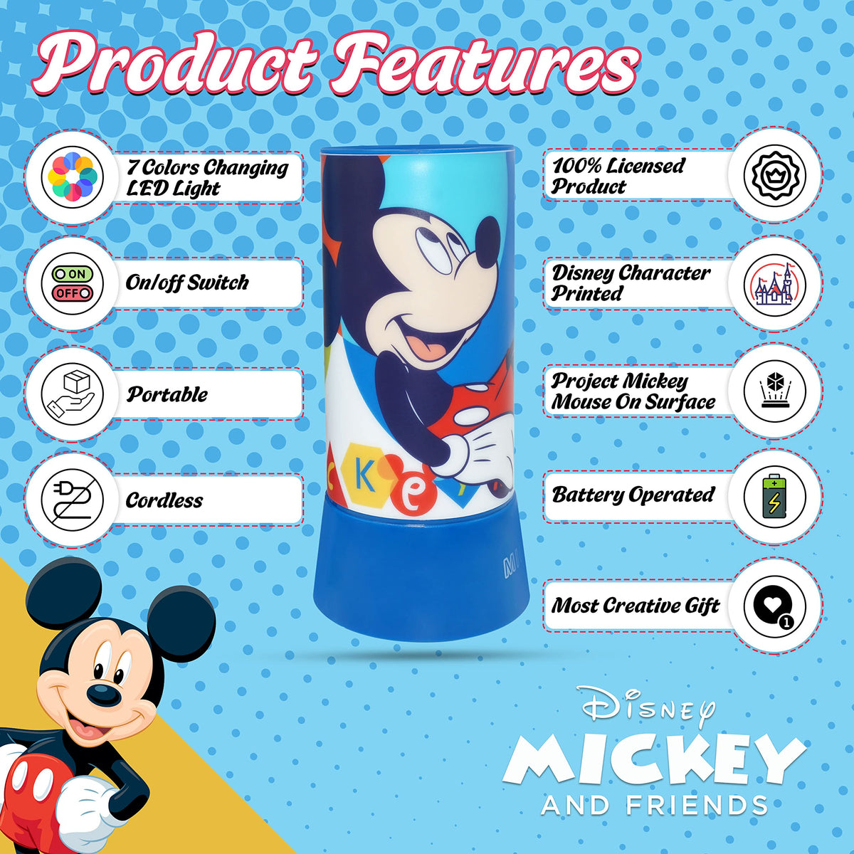 Disney Mickey Mouse Kids Licensed 19cm LED Projector Lamp – view 6