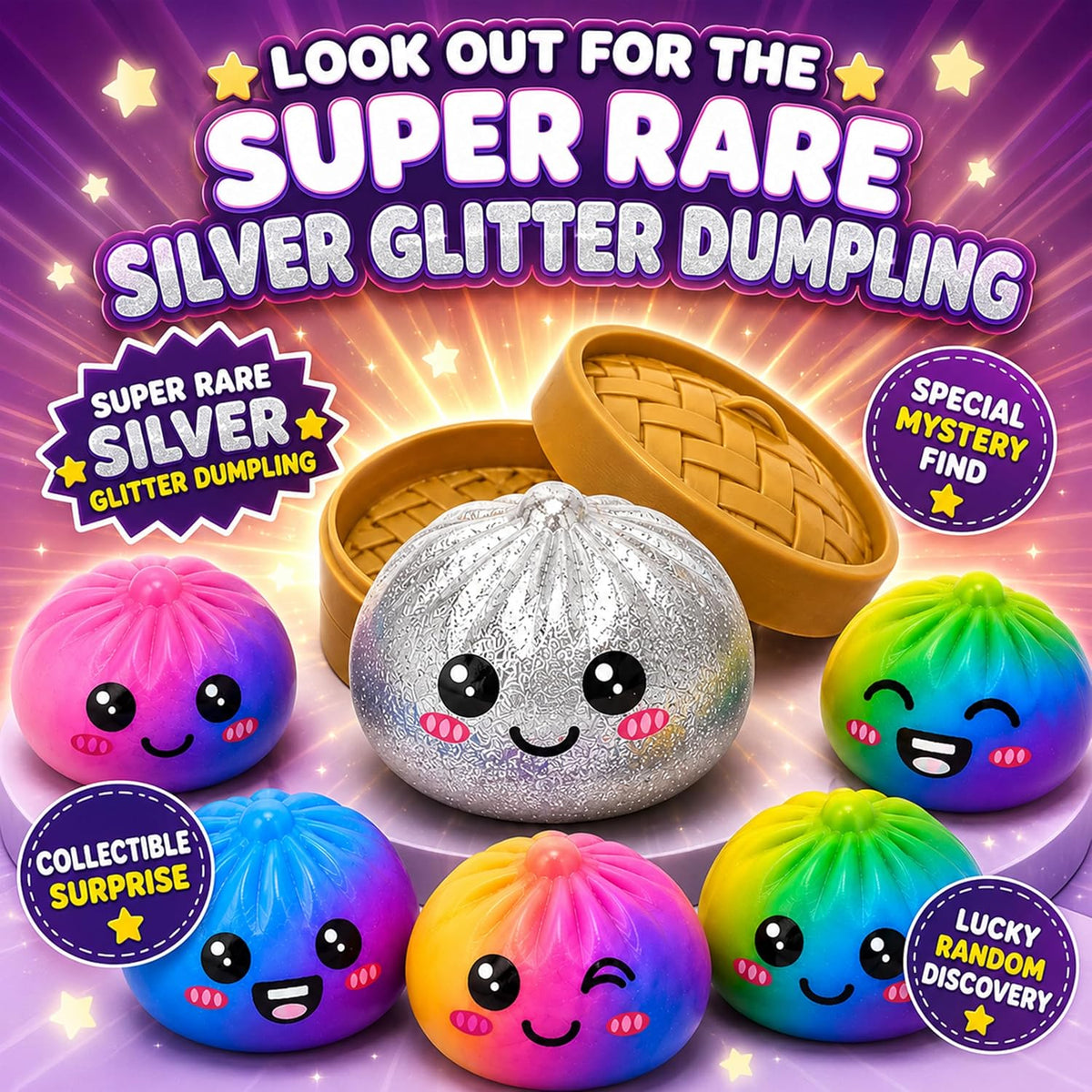 8.5cm Rainbow Dumpling Squishy Toy (Super Rare Silver Glitter) – view 6