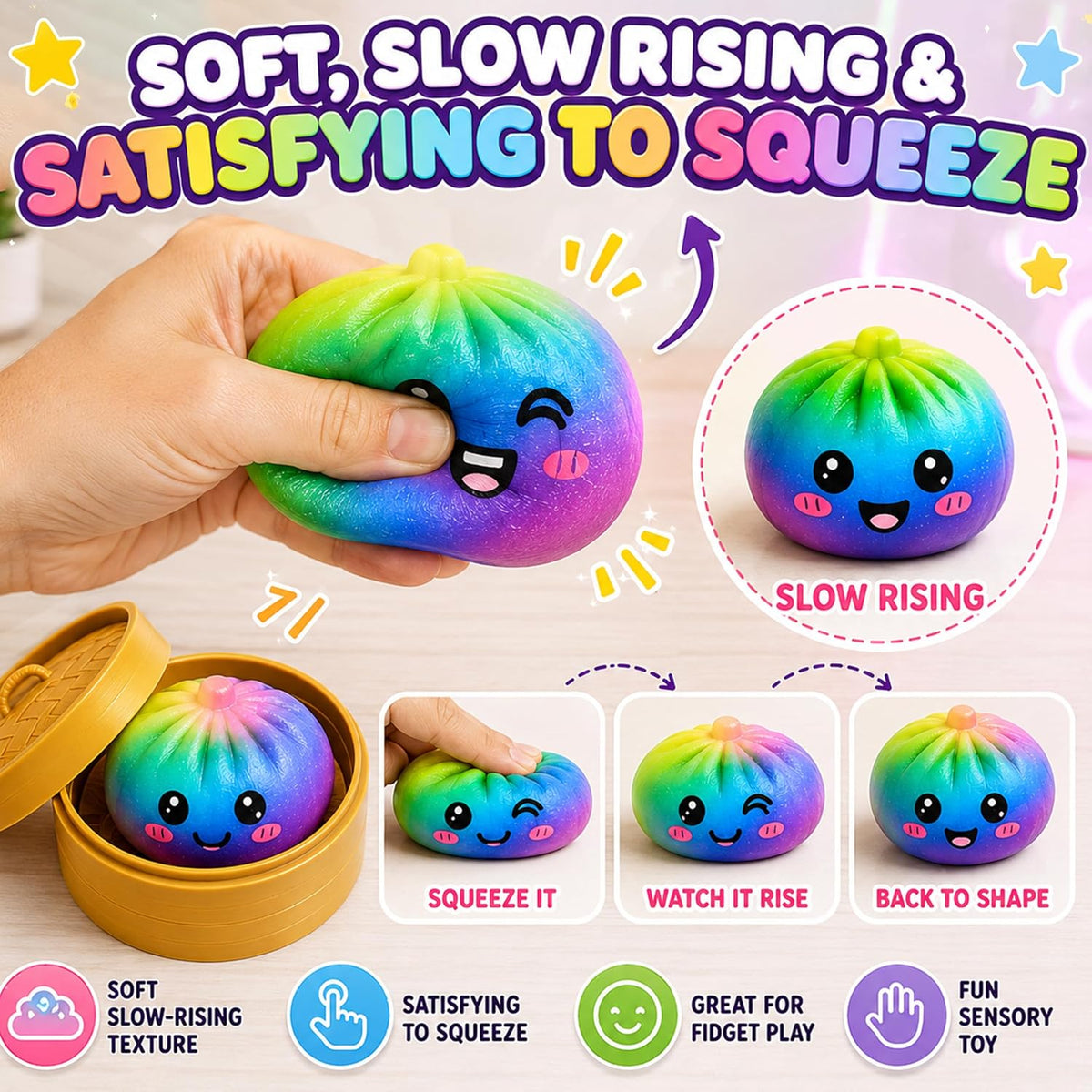 8.5cm Rainbow Dumpling Squishy Toy (Super Rare Silver Glitter) – view 4
