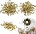 2Pcs Gold Christmas Flower Clip Ornaments - 10cm
