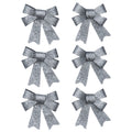 Pack Of 3 Xmas Glittered Sequin Bows 2Pcs - Silver