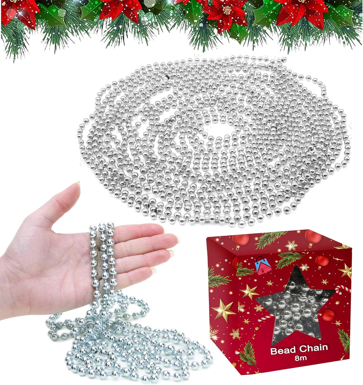 Shiny Bead Garland 8m Christmas Decoration