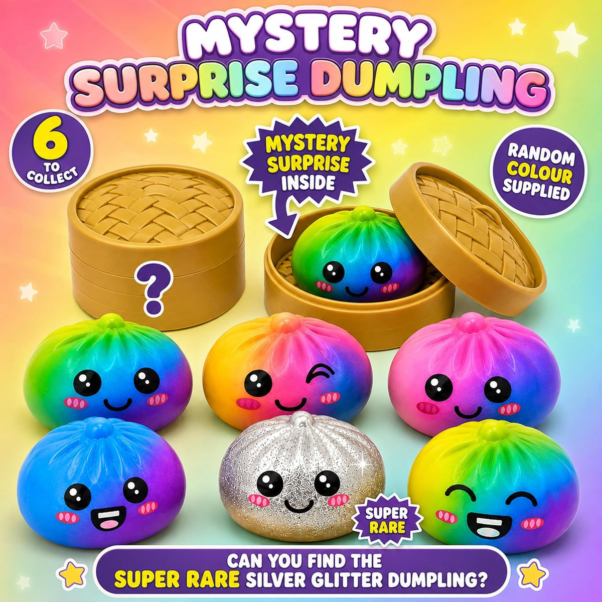8.5cm Rainbow Dumpling Squishy Toy (Super Rare Silver Glitter) – view 3