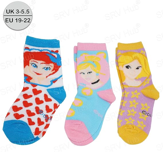 3 Pairs Cotton Cartoon Printed Girls Socks