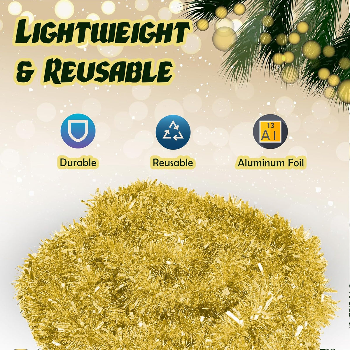 Chunky Tinsel Garland 2m - Christmas Tree Decoration