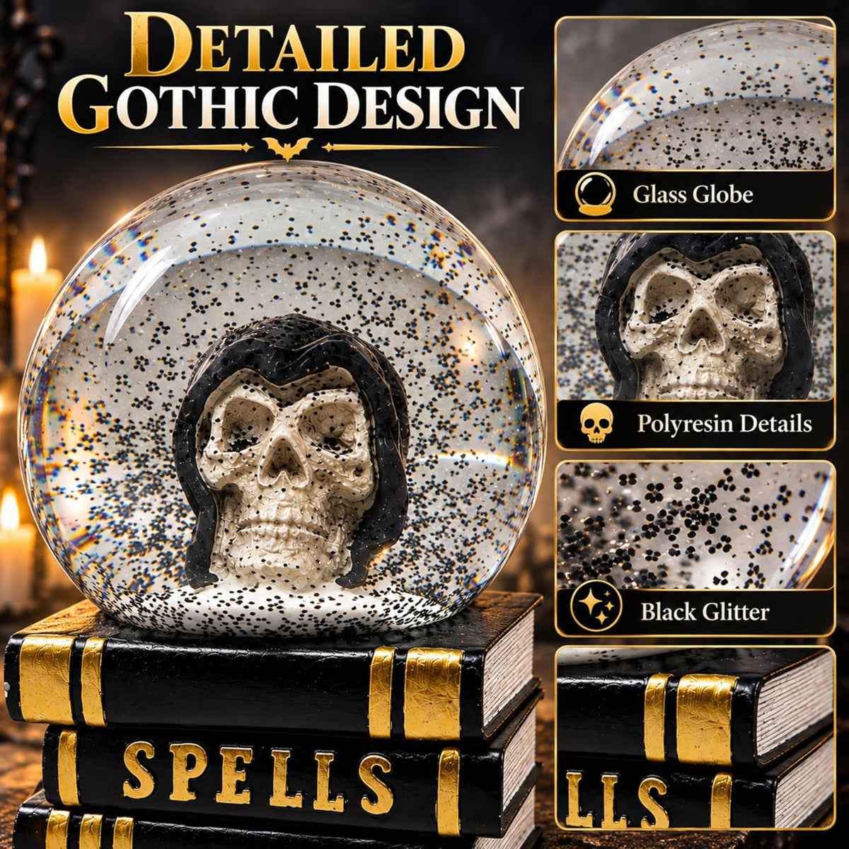Halloween Snow Globe Decoration with Skull Head 18cm