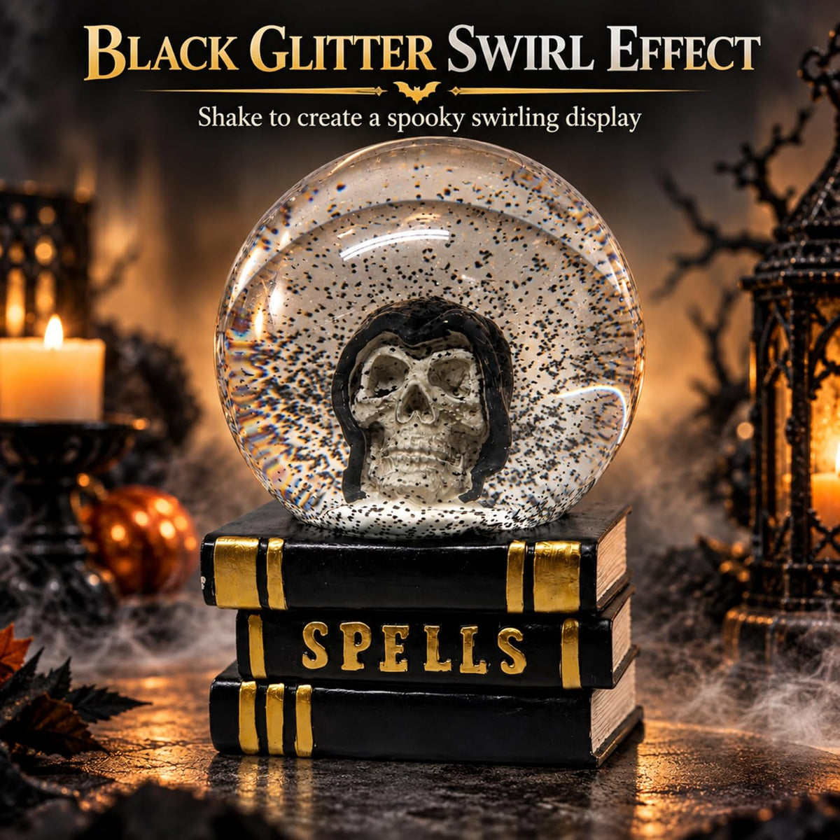 Halloween Snow Globe Decoration with Skull Head 18cm